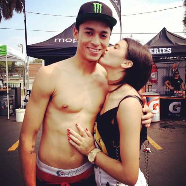 Nyjah is mostly shirtless in his photos with fans